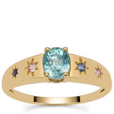 Ratanakiri Blue Zircon, Pink Sapphire Ring with Blue Sapphire in 9K Gold 1.20cts