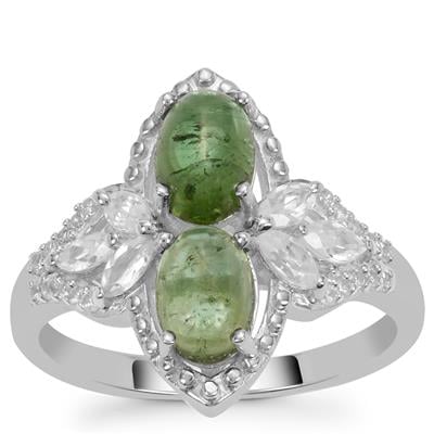 Idar Elbaite Tourmaline Ring with White Zircon in Sterling Silver 2.80cts