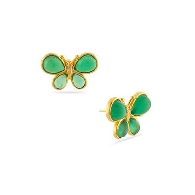 Green Agate Butterfly Earrings in Gold Tone Sterling Silver 11cts