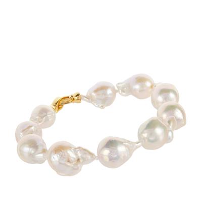Baroque Freshwater Cultured Pearl Bracelet in Gold Tone Sterling Silver (11x16mm)