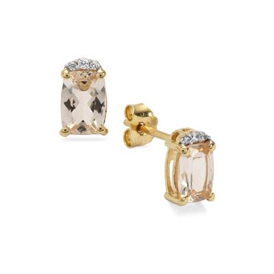 Champagne Danburite Earrings with White Zircon in 9K Gold 1.75cts