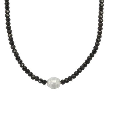 South Sea Cultured Pearl Necklace with Black Spinel in Sterling Silver 