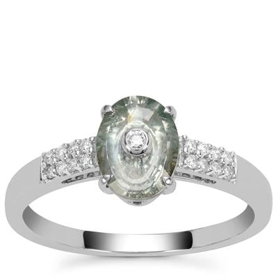 Lehrer TorusRing Montana Sapphire Ring with Diamond in 18K White Gold 1.20cts