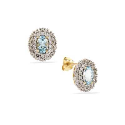Santa Maria Aquamarine Earrings with White Zircon in 9K Gold 1.50cts