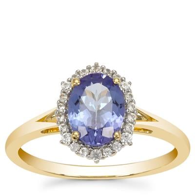 Tanzanite Ring with White Zircon in 9K Gold 1.45cts