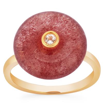 Strawberry Quartz Ring with White Topaz in Gold Tone Sterling Silver 8.05cts