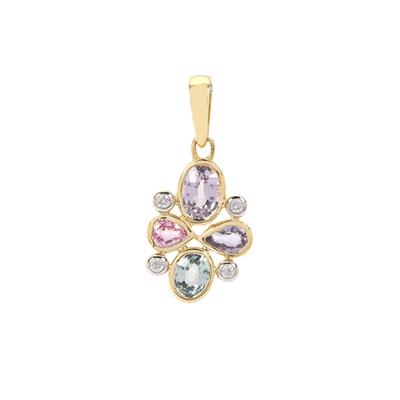 Natural Multi-Colour Sapphire Pendant with White Zircon in 9K Gold 1.50cts