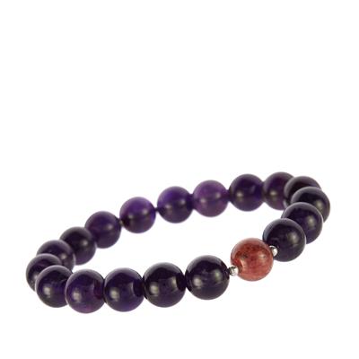 Zambian Amethyst Stretchable Bracelet with Strawberry Quartz in Sterling Silver 128.66cts