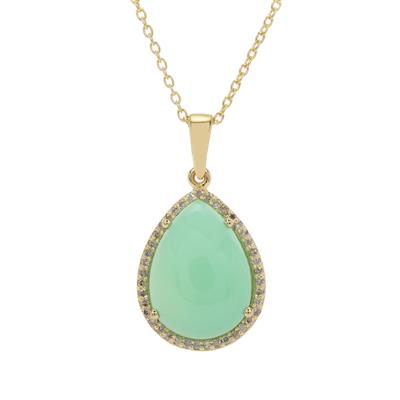 Chrysoprase Pendant Necklace with Café Diamond in Gold Plated Sterling Silver 7.95cts