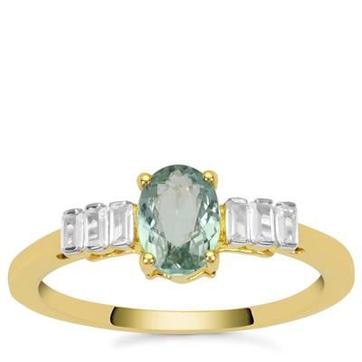 Cuprian Tourmaline Ring with White Zircon in 9K Gold 1cts