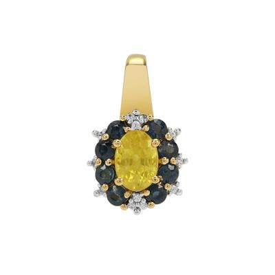Nigerian Yellow Sapphire, Natural Nigerian Blue Sapphire Pendant with White Zircon in Gold Plated Sterling Silver 1.85cts