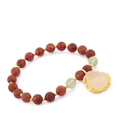 Branca Onyx, Strawberry and Chrome Quartzite bracelet in Gold Tone Sterling Silver 93.14cts 