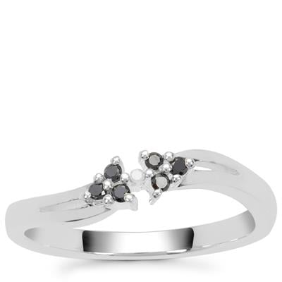 Black Diamonds Ring with White Diamond in Sterling Silver 0.08ct