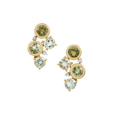 Aquaiba™ Beryl, Kijani Garnet Earrings with Diamond in 9K Gold 1.80cts