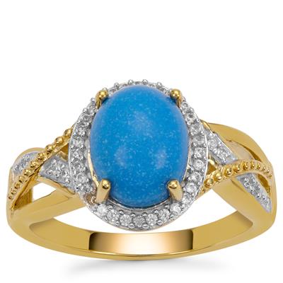 Ceruleite Ring with White Zircon in Gold Plated Sterling Silver 2.15cts
