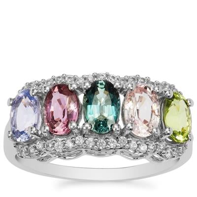 Multi-Colour Sapphire Ring with White Zircon in 9K White Gold 3.55cts