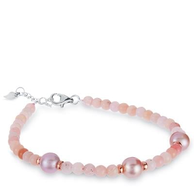 Pink Opal Bracelet Kaori Freshwater Cultured Pearl in Two Tone Sterling Silver 