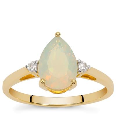 Ethiopian Opal Ring with White Zircon in 9K Gold 1.30cts