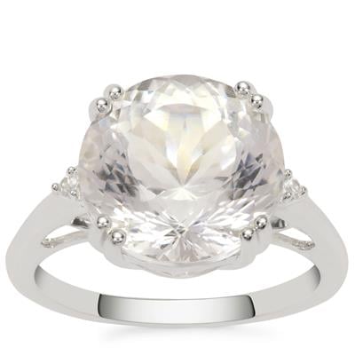 Portuguese Cut Natural Crystal Quartz & White Zircon Sterling Silver Ring ATGW 7.10cts