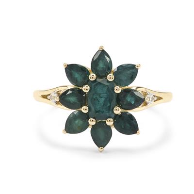 Teal Grandidierite Ring with White Zircon in 9K Gold 1.75cts