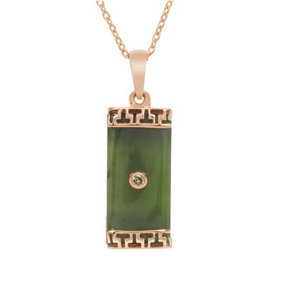 Nephrite Jade Necklace with Café Diamond in Rose Gold Plated Sterling Silver 9.55cts