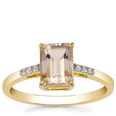 Morganite Ring with White Zircon in 9K Gold 1.55cts