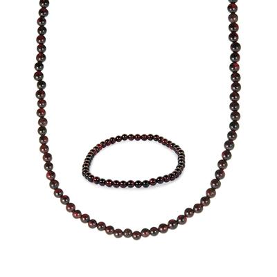 Garnet Set of Necklace and Bracelet in Sterling Silver 114.50cts