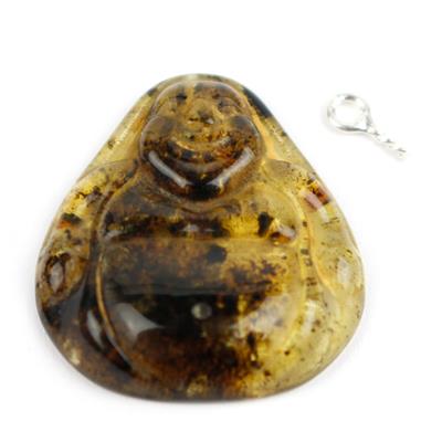 Baltic Amber Earthy Buddha Top Drilled Pendant Inc 925 Sterling Silver Peg, 28mm