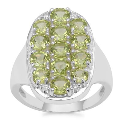 Changbai Peridot Ring with White Zircon in Sterling Silver 3.41cts