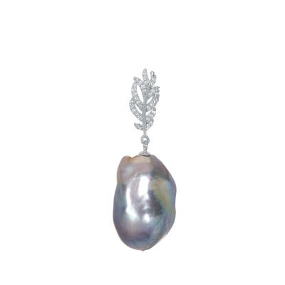 Baroque Freshwater Cultured Pearl Pendant with White Topaz in Sterling Silver