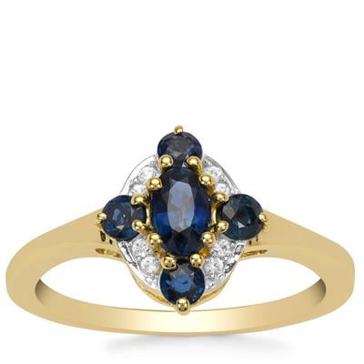 Natural Royal Blue Sapphire Ring with White Zircon in 9K Gold 1cts
