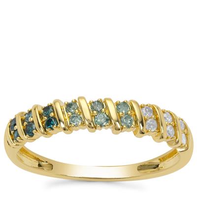 Ombre Blue Diamonds Ring with White Diamonds in 9K Gold 0.25cts