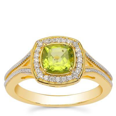Jilin Peridot Ring with White Zircon in Gold Plated Sterling Silver 1.20cts