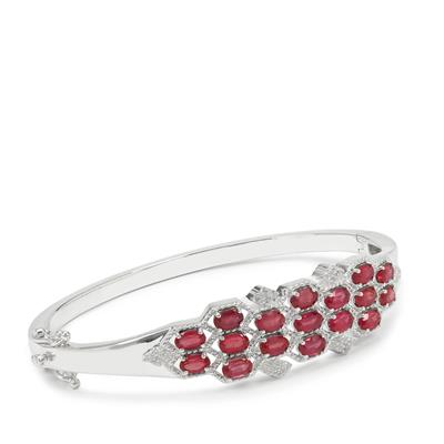 Malagasy Ruby Bangle with White Zircon in Sterling Silver 6.35cts (F)