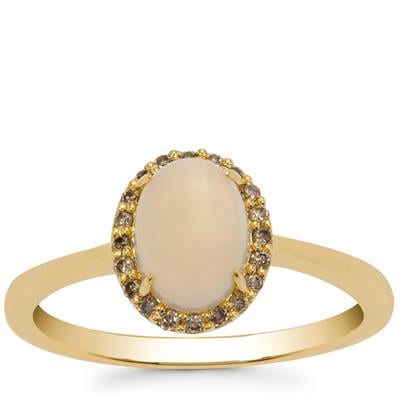 Coober Pedy Opal Ring with Argyle Cognac Diamonds in 9K Gold 0.83cts 