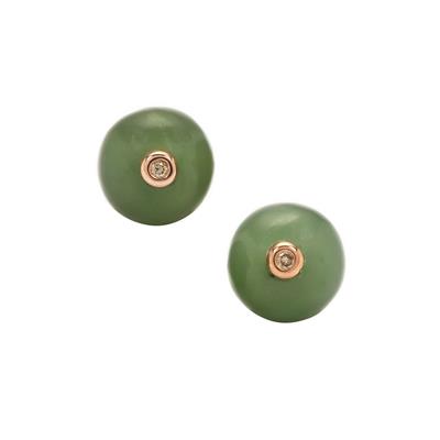 Nephrite Jade Earrings with Café Diamond in Rose Gold Plated Sterling Silver 11.70cts