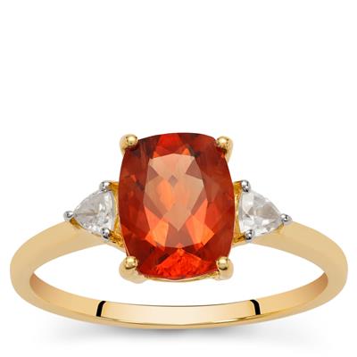Tarocco Red Andesine Ring with White Zircon in 9K Gold 1.80cts
