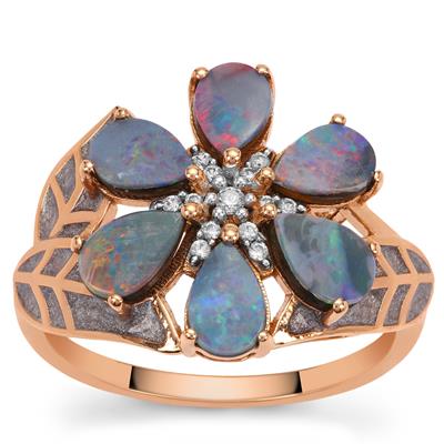Crystal Opal on Ironstone Ring with White Zircon in 9K Rose Gold 