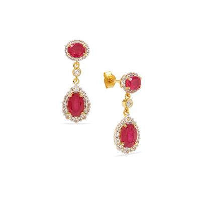 Bemainty Ruby Earrings with White Topaz in Gold Plated Sterling Silver 4.30cts