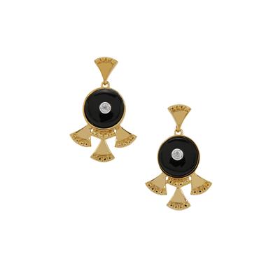 Black Onyx Earrings with White Topaz in Gold Plated Sterling Silver 3.90cts