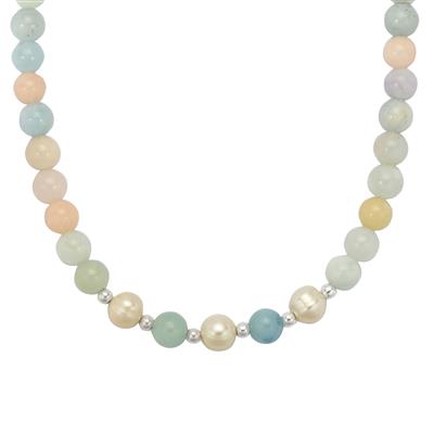 Freshwater Pearl Necklace with Multi-Colour Beryl  in Sterling Silver (6 to 7 MM)