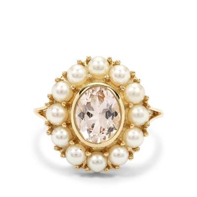 Legacy Morganite Ring with Akoya Cultured Pearl in 9K Gold (3mm)