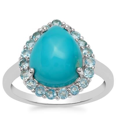 Armenian Turquoise Ring with Swiss Blue Topaz in Sterling Silver 4.95cts