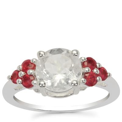 Hyalite Opal Ring with Malagasy Ruby in Sterling Silver 2cts