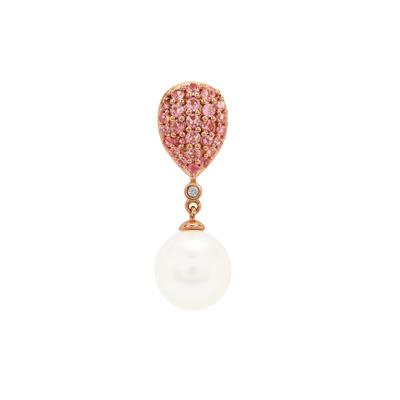 'The Supreme Pink Pendant' South Sea Cultured Pearl, Pink Tourmaline Pendant with White Zircon  in 9K Rose Gold (11mm)