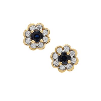 Australian Blue Sapphire Earrings with White Zircon in 9K Gold 0.65cts
