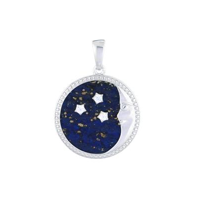 Sar-i- Sang Lapis Lazuli Pendant with White Zircon in Sterling Silver 12.01cts