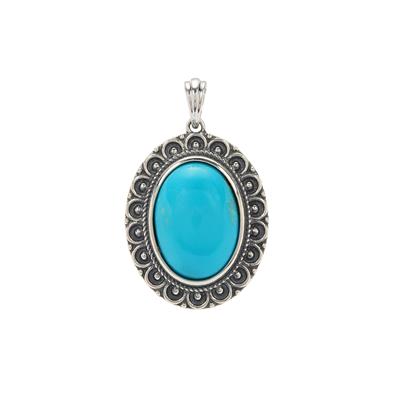 ARMENIAN Turquoise Oxidized Pendant in Sterling Silver 11.25cts
