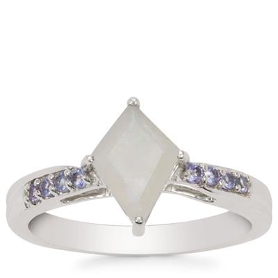 Rainbow Moonstone Ring with Tanzanite in Sterling Silver 1.35cts