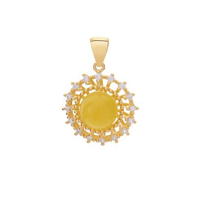 Amber Pendant with White Zircon in Gold Flash Sterling Silver 